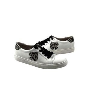 Kate‎ Spade Leopard White Leather Sneaker Fez tennis shoe RARE print 8.5 B women